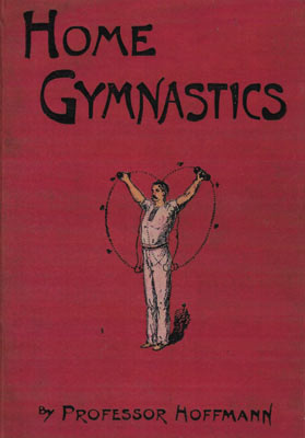 Book cover titled Home Gymnastics with illustration of a man exercising with a jump rope.