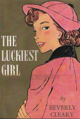 Book cover of The Luckiest Girl featuring a smiling girl in a pink hat and coat looking over her shoulder.