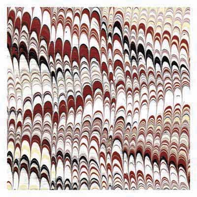 Abstract marbled pattern with red, black, and white wavy lines repeating vertically.
