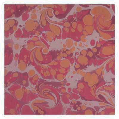 Square marbled pattern with swirls of red, orange, and purple colors.