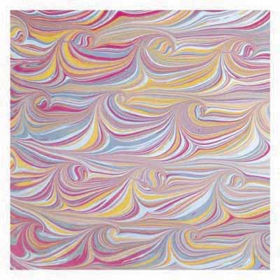 Abstract swirls of pink, yellow, blue, and white paint creating a flowing, marbled pattern.