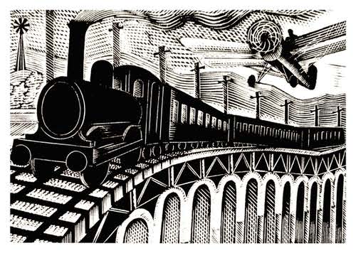 Aeroplane Flying Over a Train
